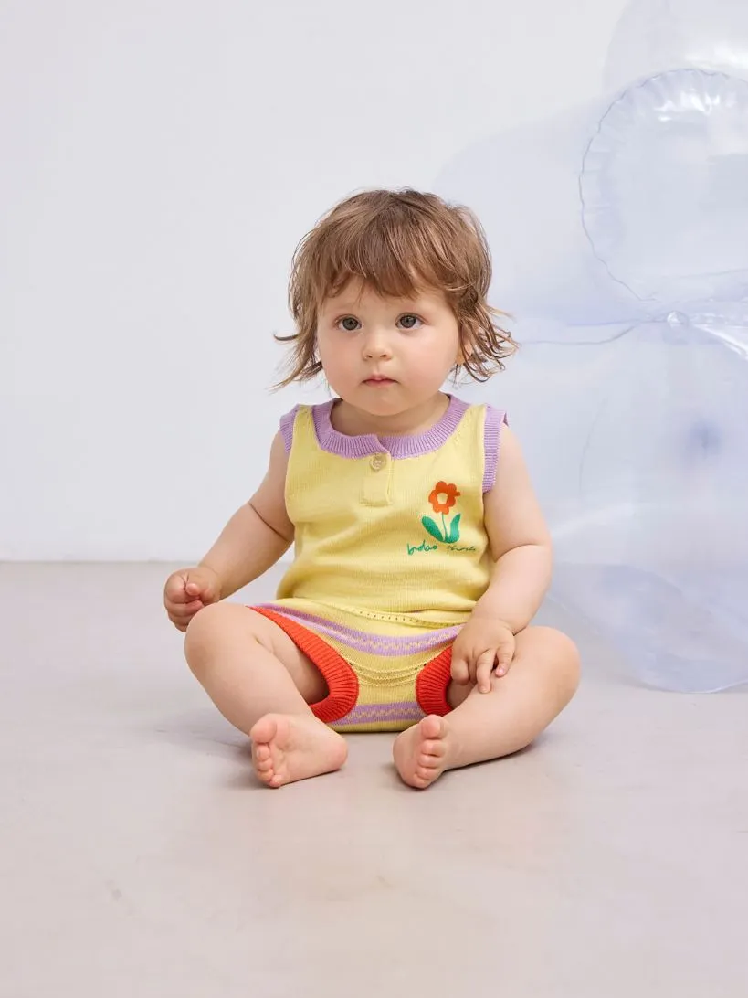 BOBO CHOSES - dzianinowy top T-shirt Flower Knitted z kwiatem beige beżowy 