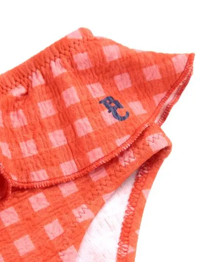 BOBO CHOSES - majtki do pływania z falbankami dla niemowląt Vichy coral pink 