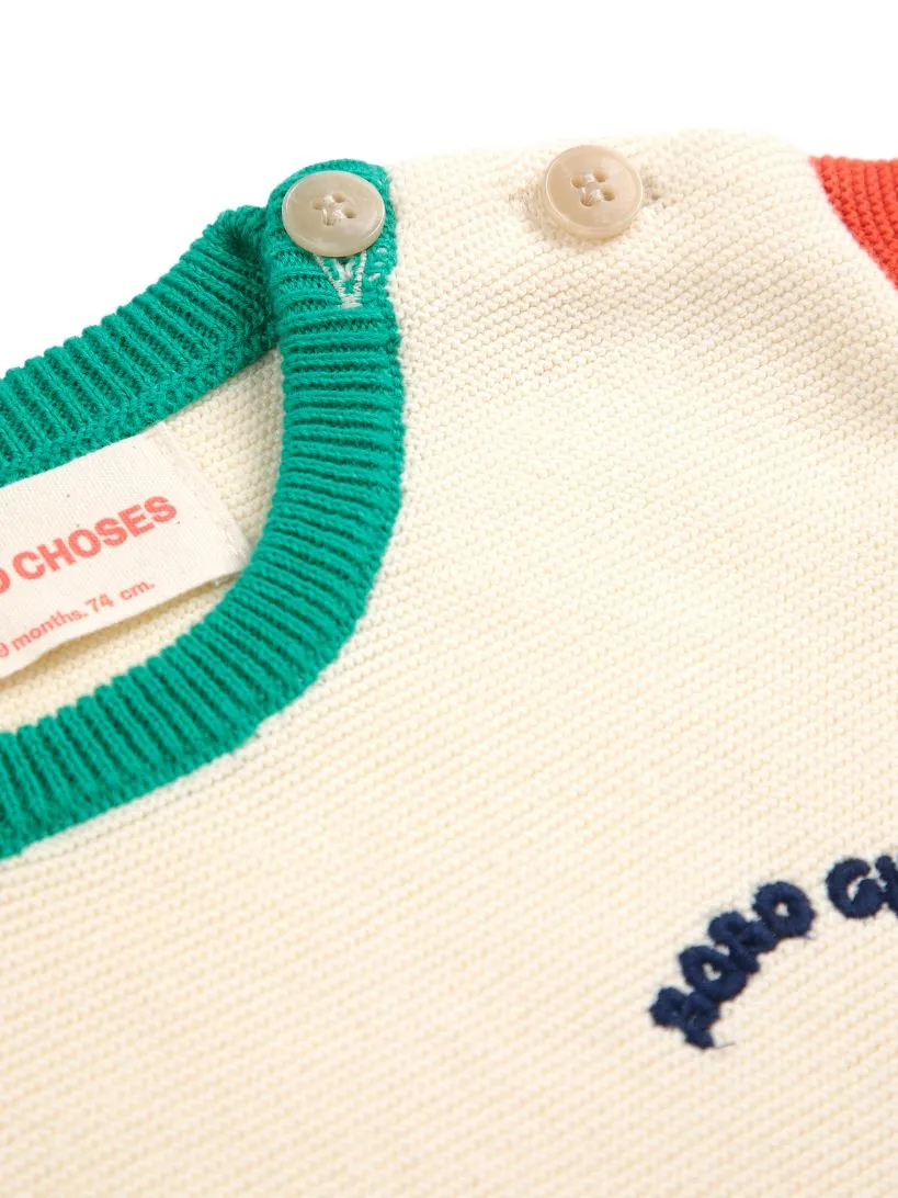 BOBO CHOSES - dzianinowy T-shirt dziecięcy Color Block off wihte złamana biel 