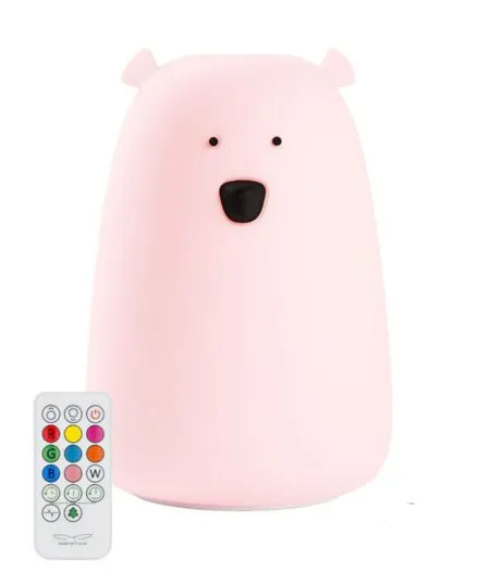 Rabbit & Friends - miś duży lampka silikonowa z pilotem Różowy