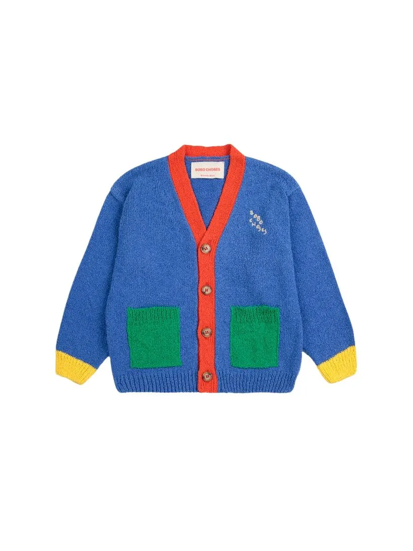 BOBO CHOSES - kardigan dziecięcy Color Block z dekoltem w kształcie litery V navy blue granatowy BOBO CHOSES - kardigan dziecięcy Color Block z dekoltem w kształcie litery V navy blue granatowy
