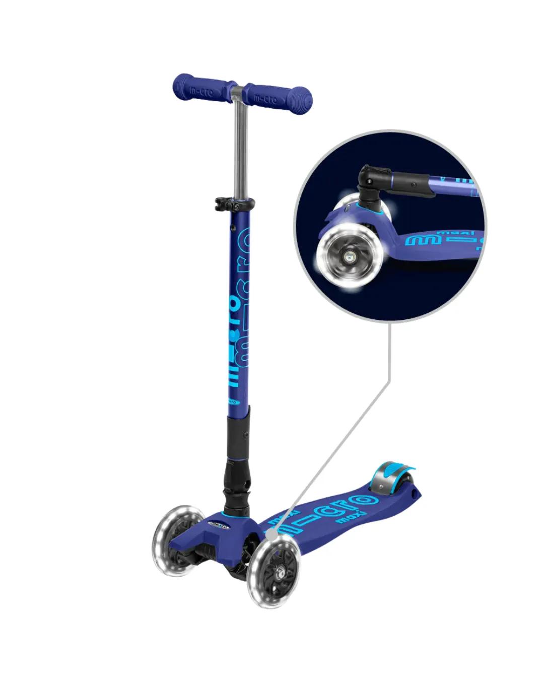 Micro - hulajnoga składana ze świecącymi kołami Maxi Micro Deluxe LED Navy