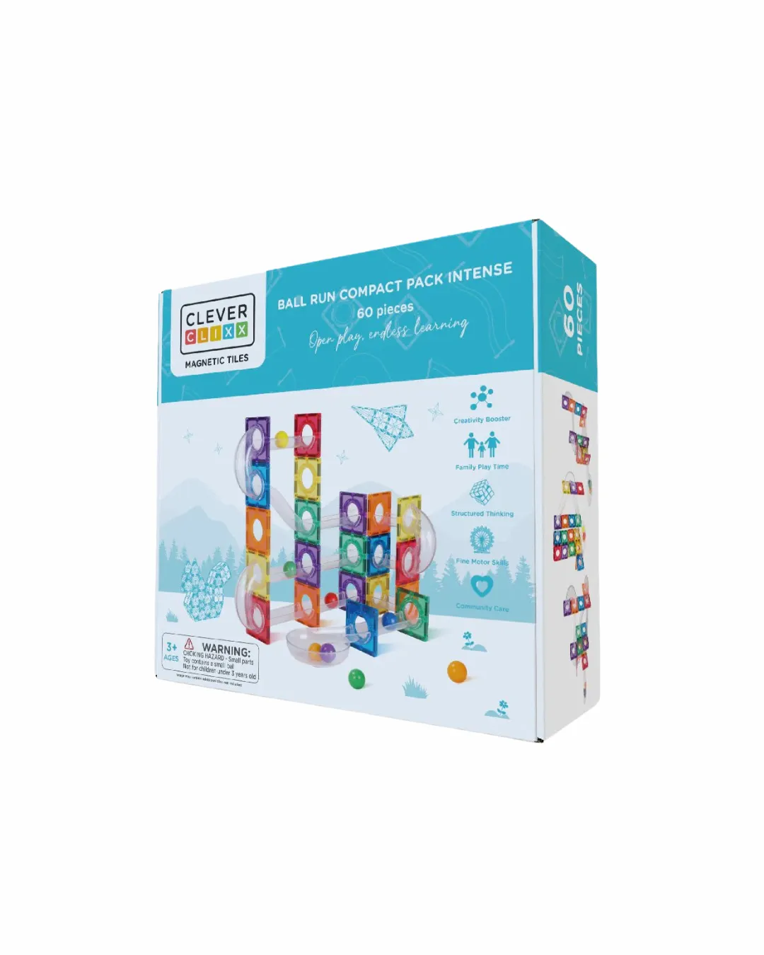 Cleverclixx - klocki magnetyczne Ball Run Compact Pack Intense 60 elementów