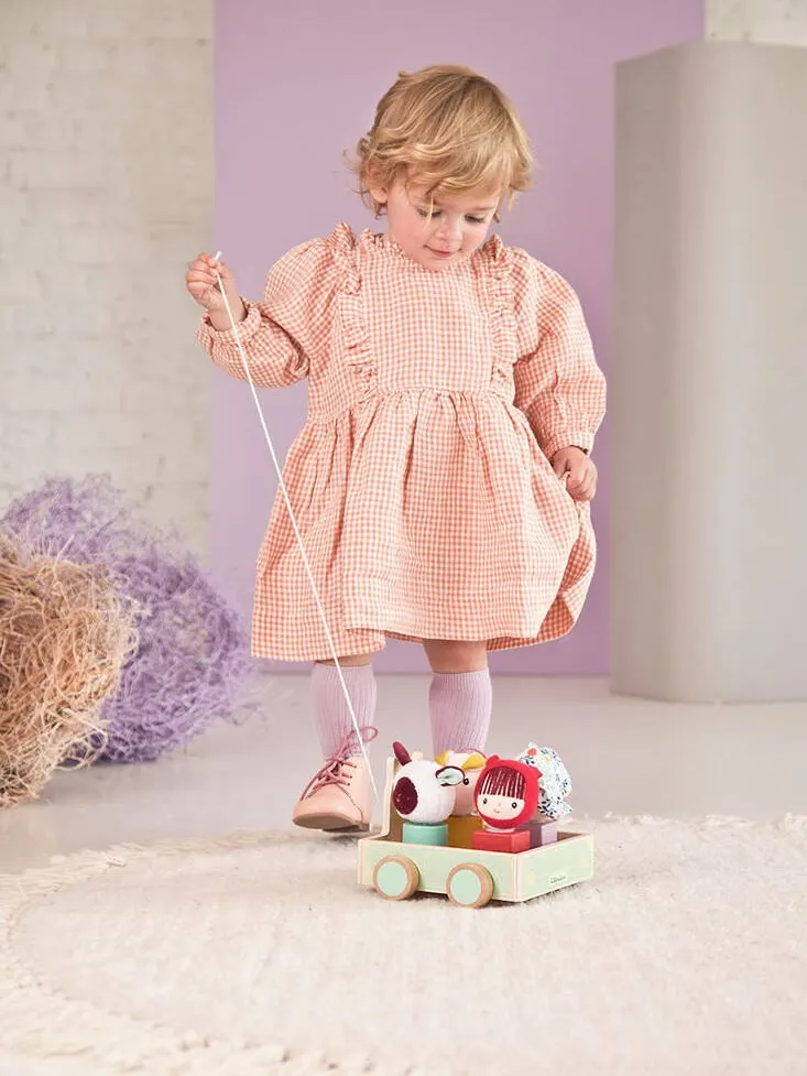 Lilliputiens - drewniany wózek do ciągnięcia dla dzieci z sorterem Wilk Louis Lilliputiens - drewniany wózek do ciągnięcia dla dzieci z sorterem Wilk Louis