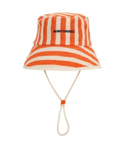 BOBO CHOSES - kapelusz typu bucket dla dzieci w paski orange pomarańczowy 