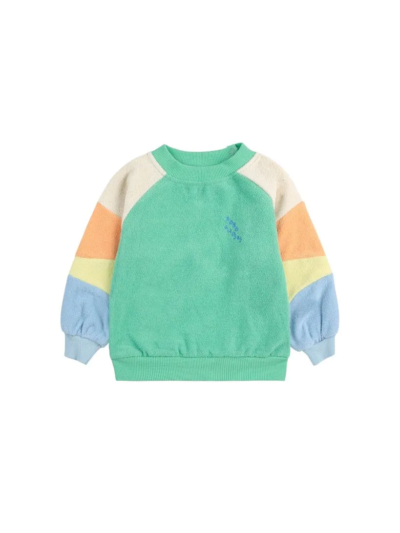 BOBO CHOSES - frotowa bluza dziecięca Color Block light green jasnozielona