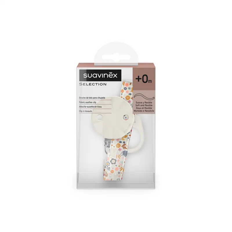Suavinex - klips do smoczka z tasiemką Wonderland Beżowy liberty Suavinex - klips do smoczka z tasiemką Wonderland Beżowy liberty