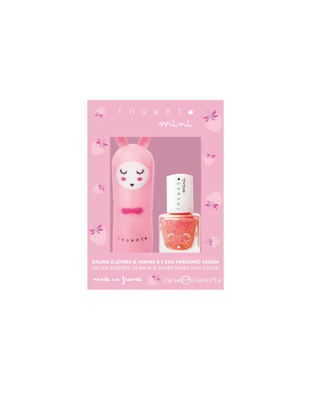 Inuwet - zestaw dla dzieci: balsam do ust i lakier do paznokci Truskawka Różowy Inuwet - zestaw dla dzieci: balsam do ust i lakier do paznokci Truskawka Różowy