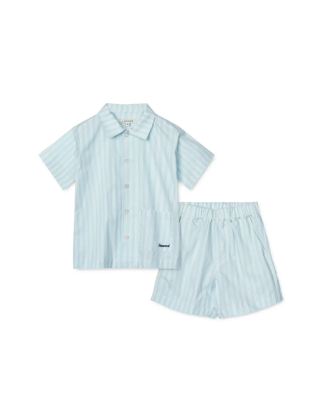 Liewood - zestaw komplet koszula z krótkim rękawem i spodenki Leona Stripe creme de la creme pure sky Liewood - zestaw komplet koszula z krótkim rękawem i spodenki Leona Stripe creme de la creme pure sky