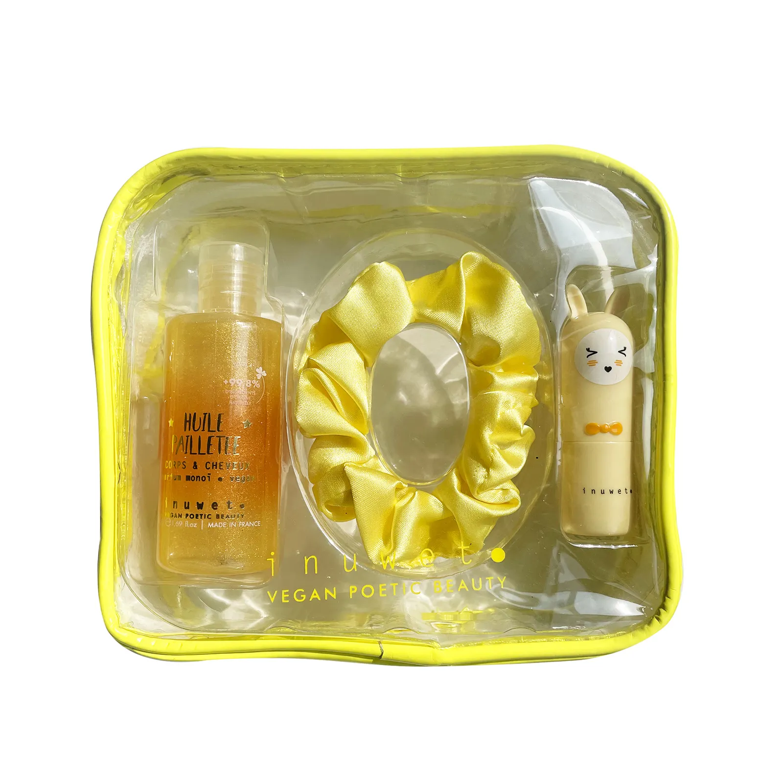 Inuwet - zestaw Camille: olejek do ciała i włosów z brokatem Monoi i balsam do ust Ananas Inuwet - zestaw Camille: olejek do ciała i włosów z brokatem Monoi i balsam do ust Ananas