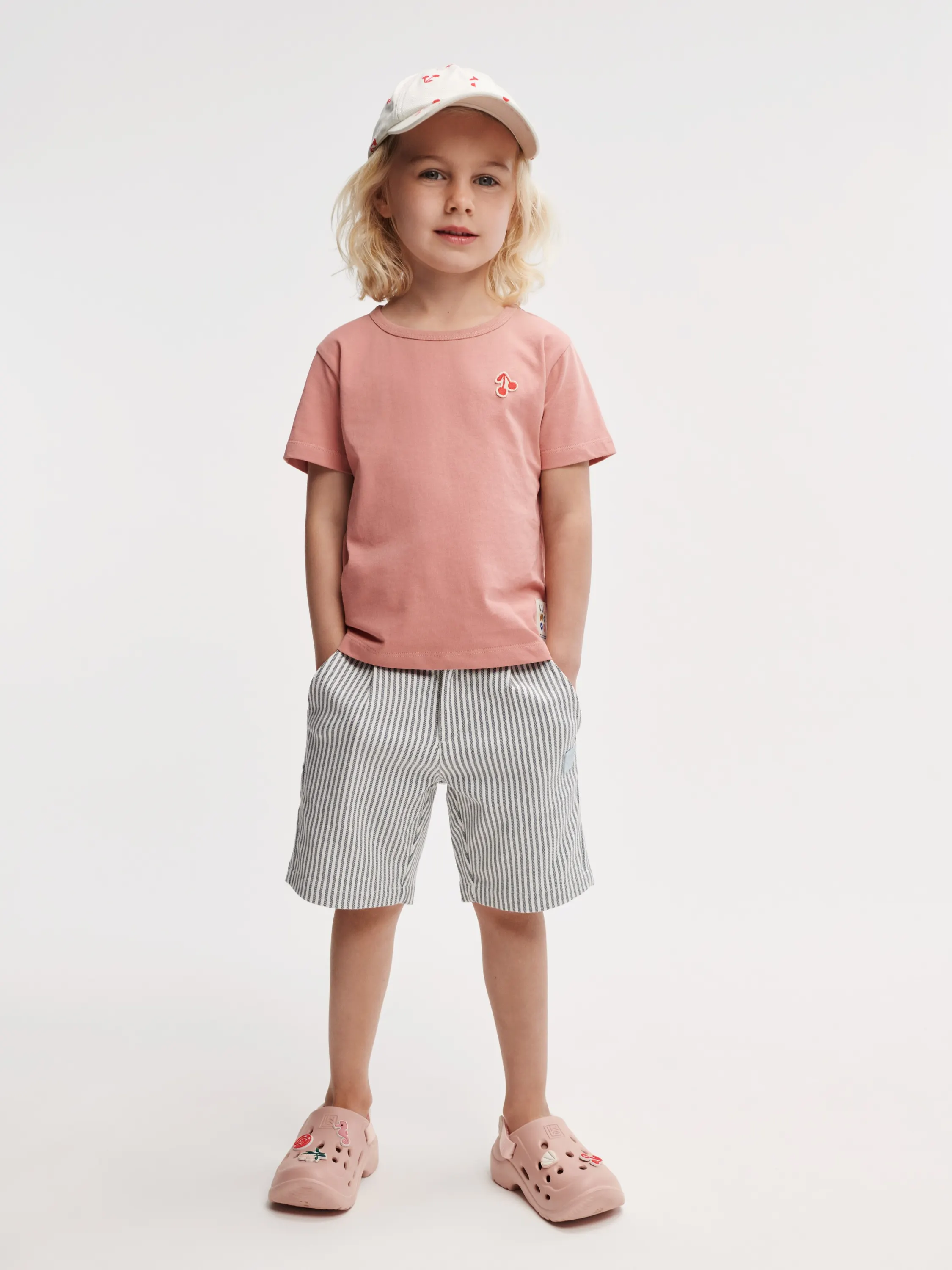 Liewood - szorty Barrett Stripe Whale Blue creme de la creme 