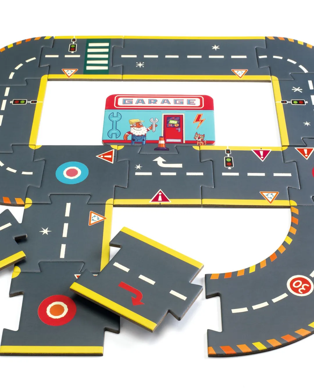 Djeco - kartonowe puzzle droga Crazy motors