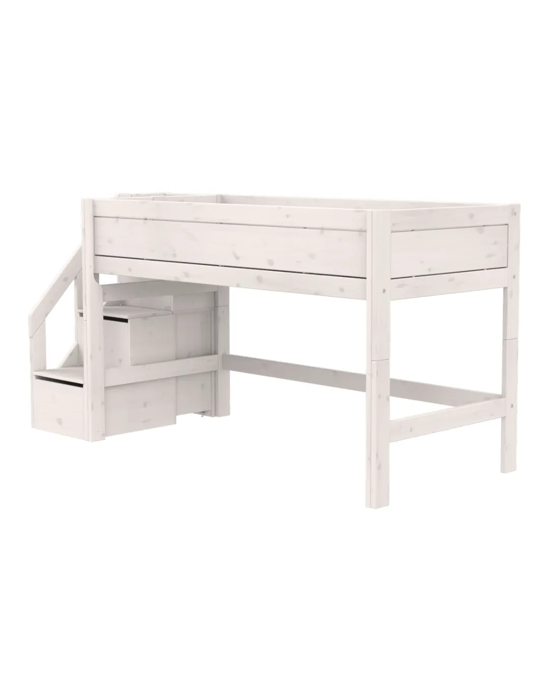 LIFETIME Kidsrooms - łóżko półwysokie Mid Sleeper 128 cm ze schodami Whitewash Standard