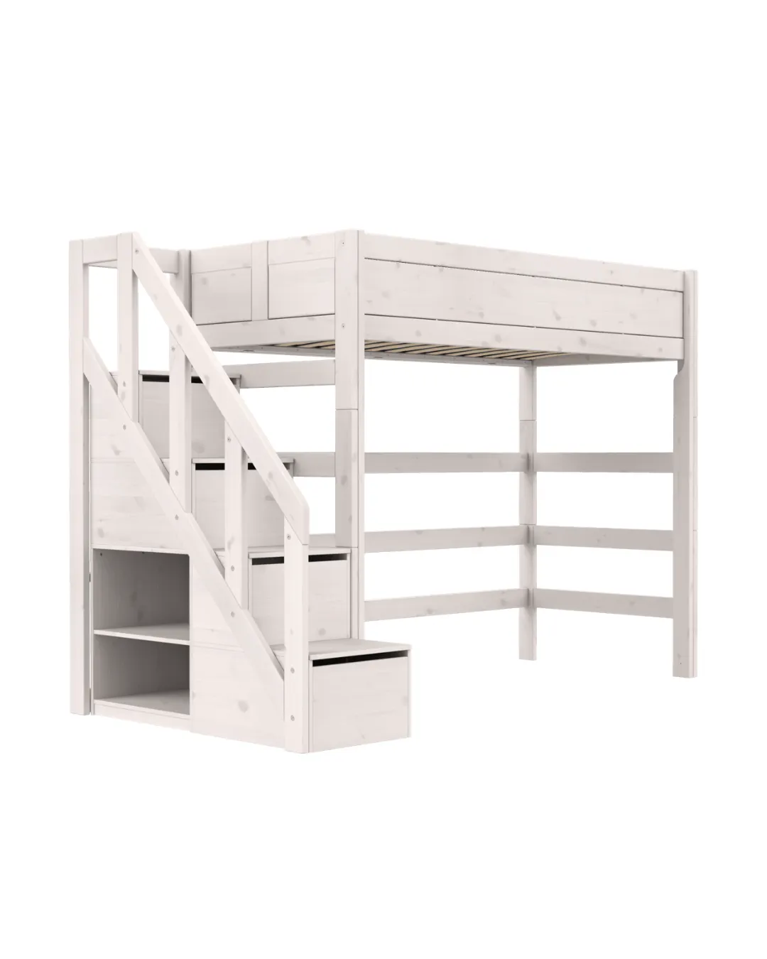 LIFETIME Kidsrooms - łóżko wysokie High Sleeper 177 cm ze schodami Whitewash Standard
