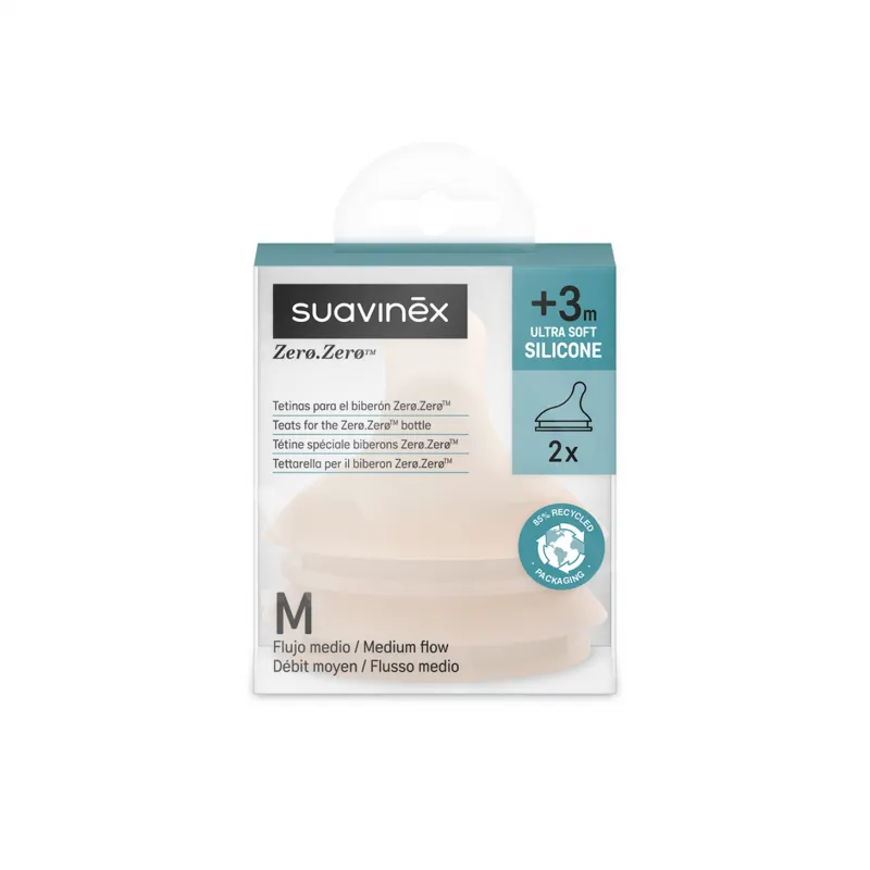 Suavinex - smoczki do butelek Zero Zero przepływ średni M (2 szt.) Light