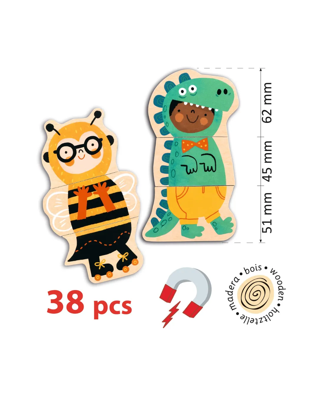 Djeco - drewniane puzzle magnetyczne Kostiumy