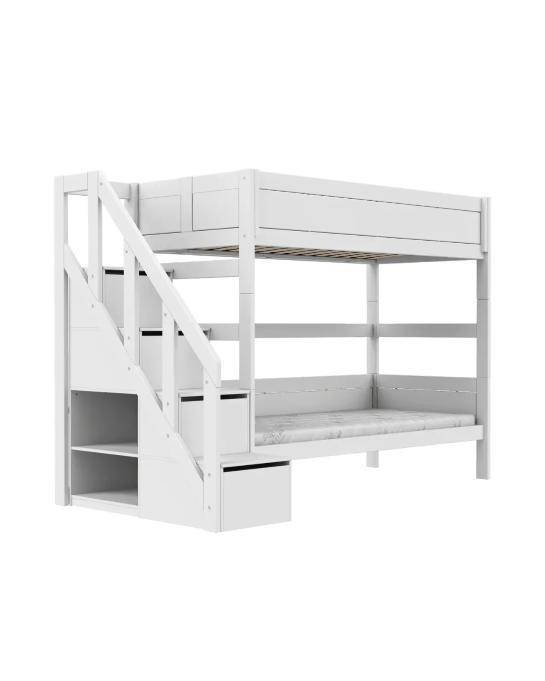 LIFETIME Kidsrooms - łóżko piętrowe 90x200 cm ze schodami White Deluxe