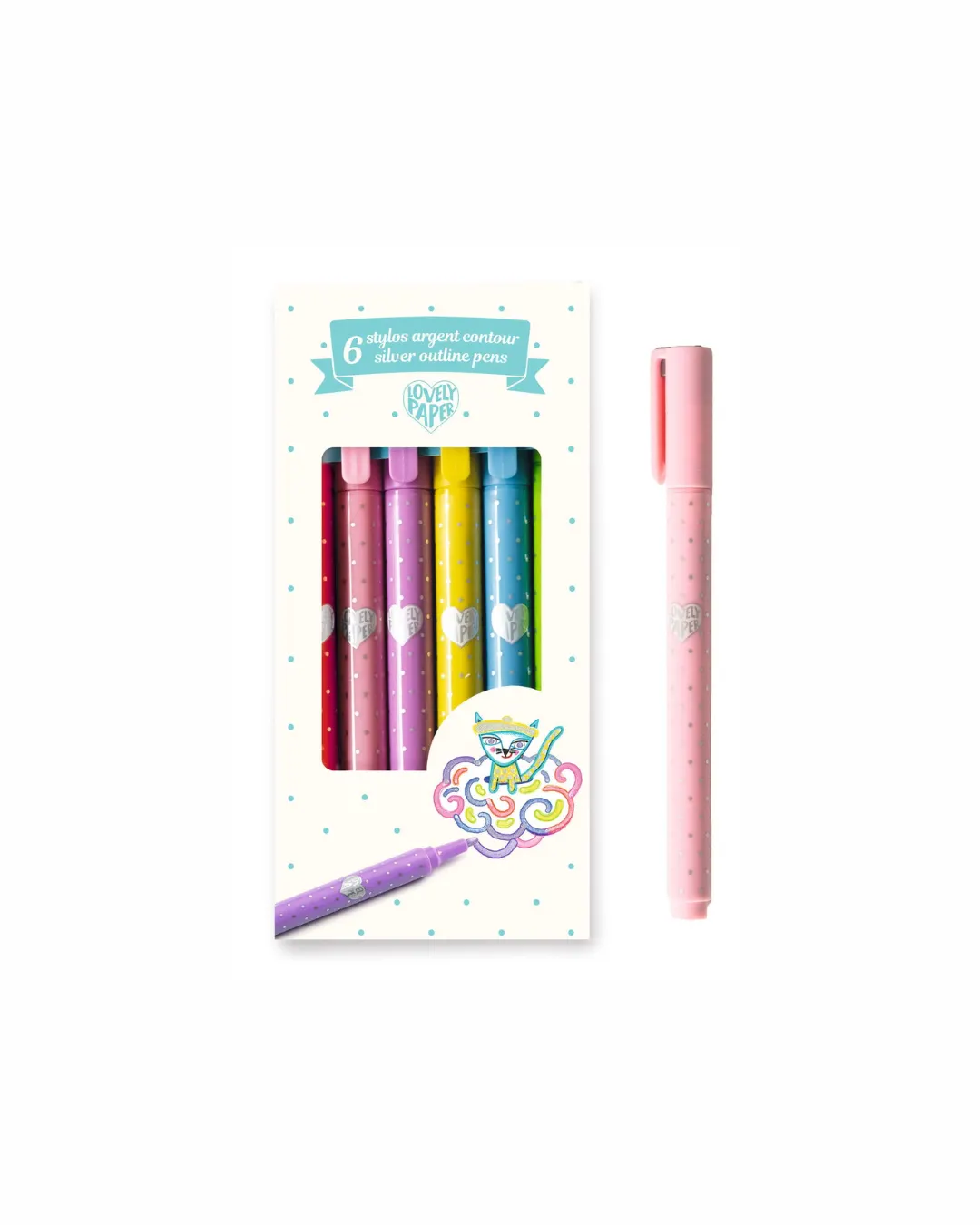 Djeco - 6 kolorowych mazaków ze srebrnym konturem Djeco - 6 kolorowych mazaków ze srebrnym konturem