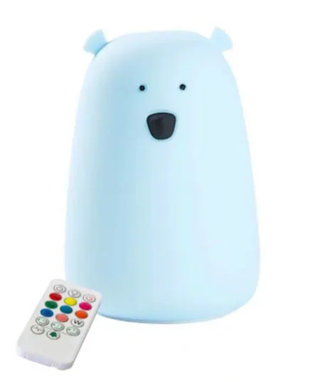 Rabbit & Friends - miś duży lampka silikonowa z pilotem Niebieski