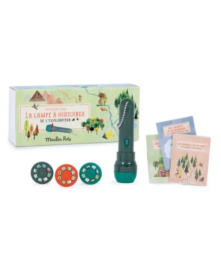 Moulin Roty - latarka z projektorem z książeczkami Odkrywca Moulin Roty - latarka z projektorem z książeczkami Odkrywca