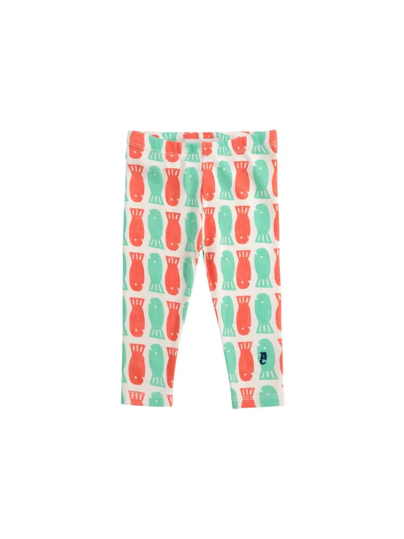 BOBO CHOSES - legginsy dziecięce Lucky Fish w rybki off white złamana biel