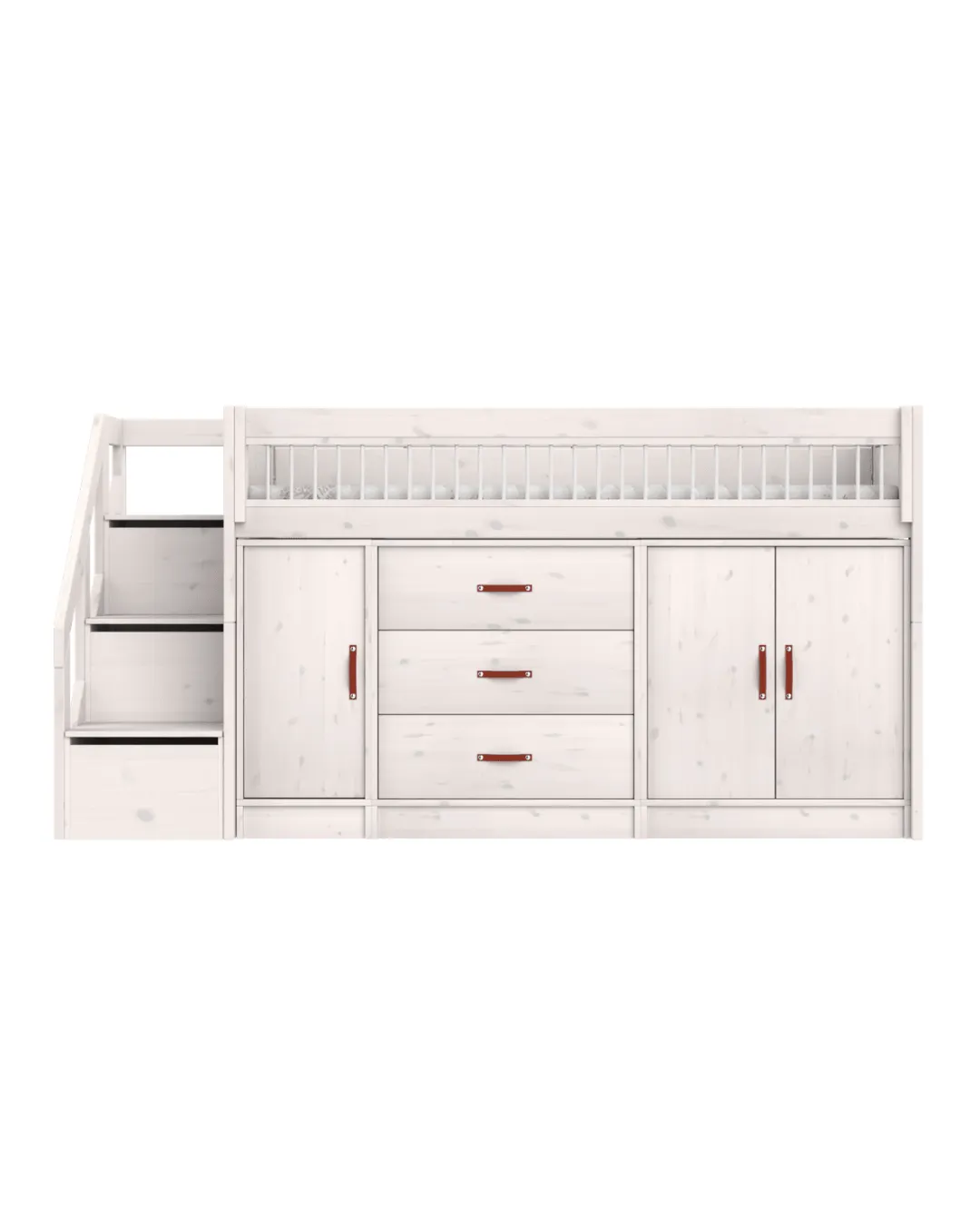 LIFETIME Kidsrooms - łóżko półwysokie Mid Sleeper 128 cm z zabudową i miejscem do przechowywania Whitewash Standard