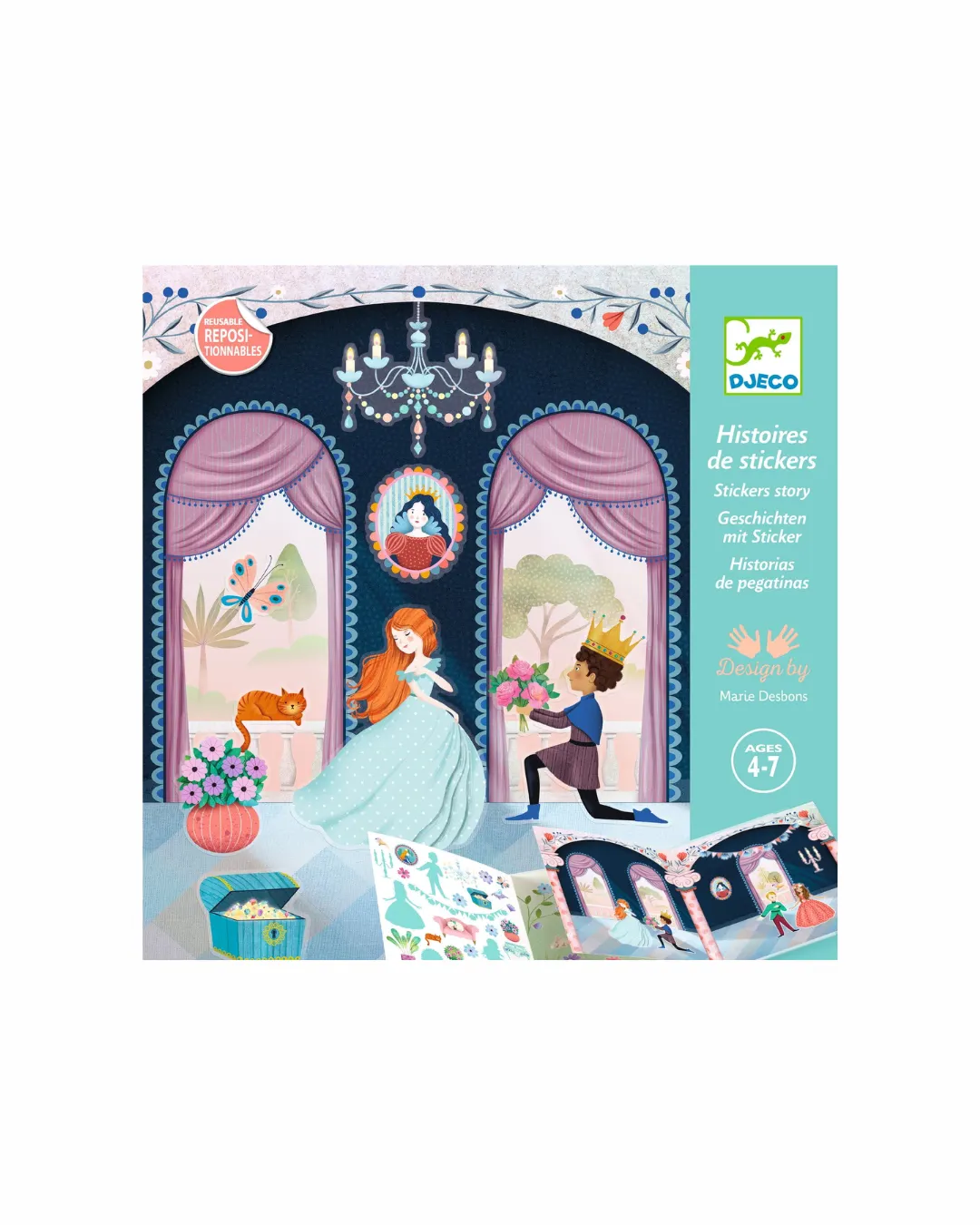 Djeco - książka z naklejkami wielokrotnego użytku Księżniczki