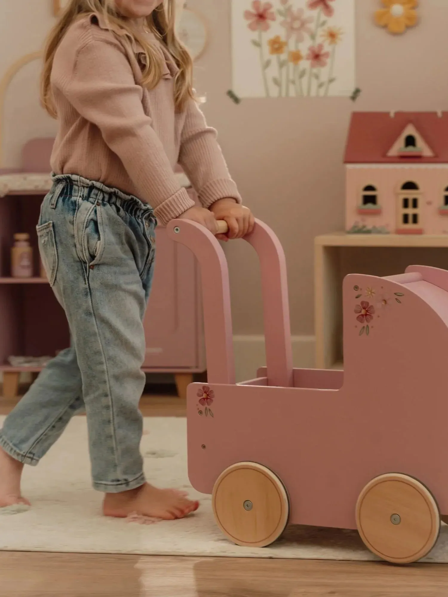 Drewniany wózek dla lalek Little Dutch z pościelą FSC