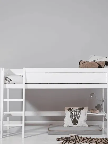 LIFETIME Kidsrooms - łóżko półwysokie Mid Sleeper z drabinką 120x200 cm White Premium