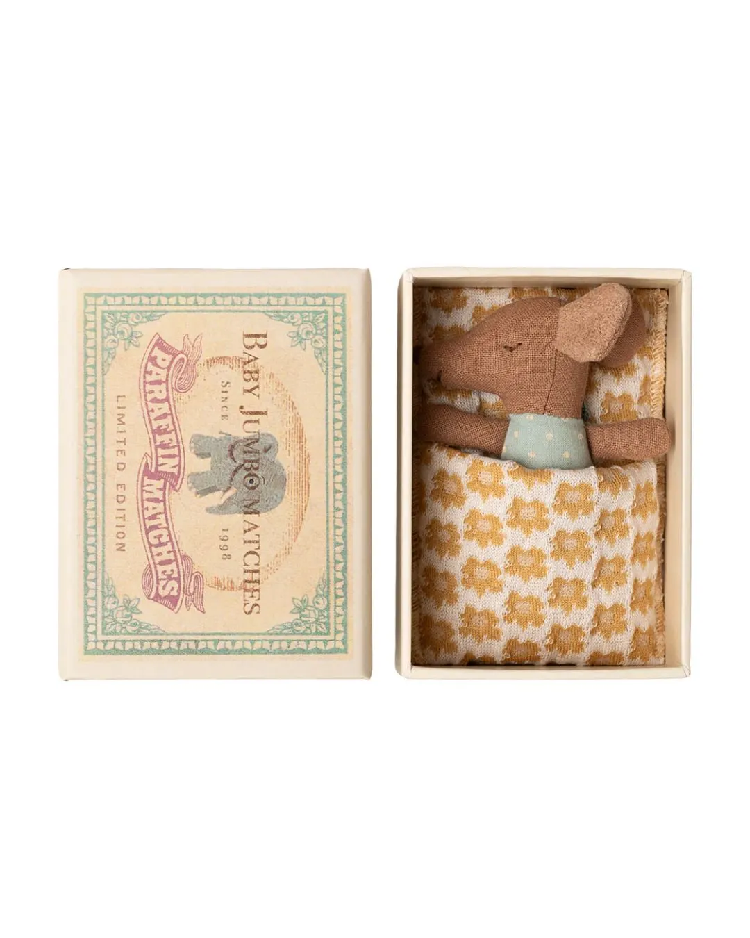 Maileg - myszka Sleepy Wakey Baby w pudełku zapałek Blue