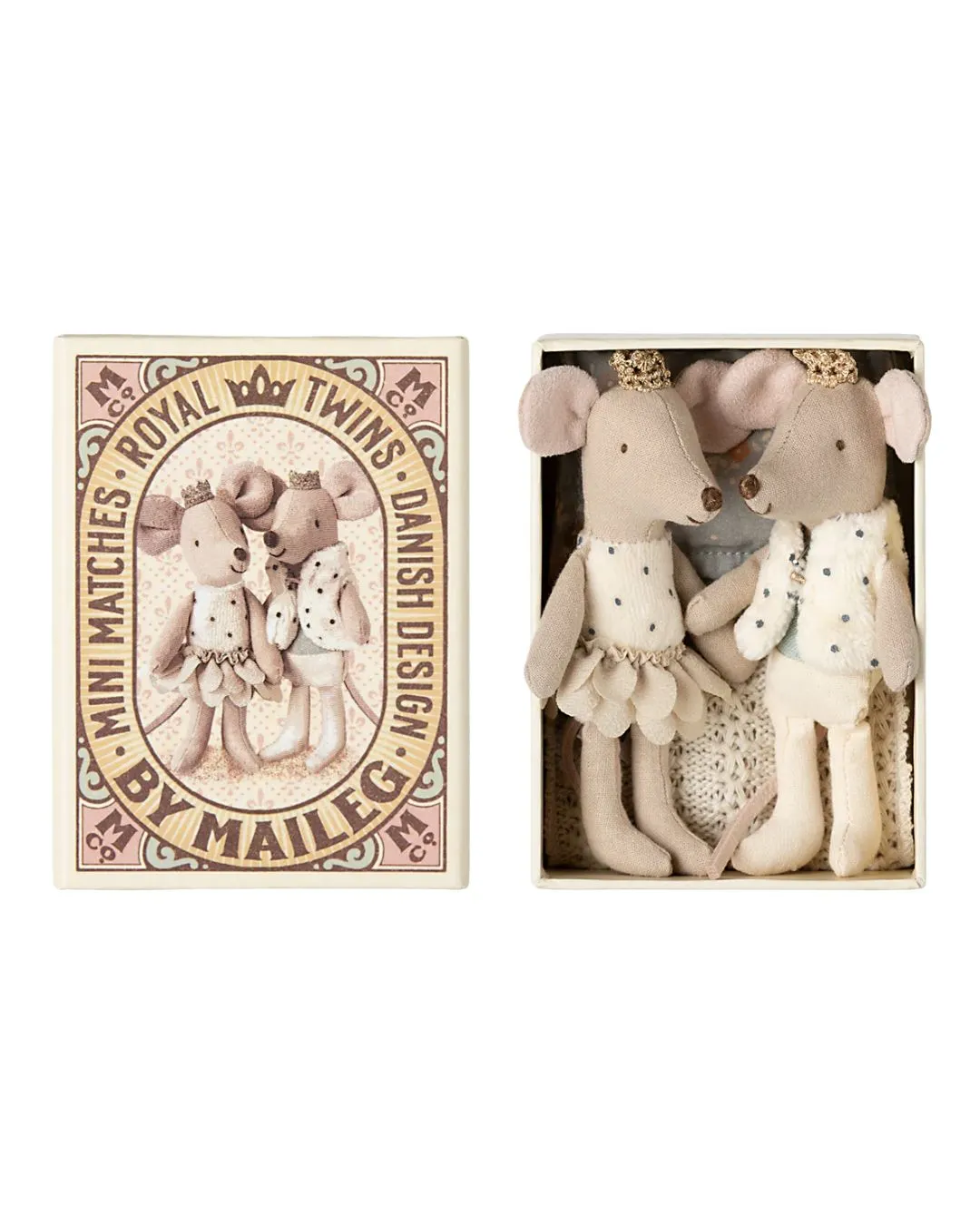 Maileg - Królewskie Bliźniacze Myszy: Mała Siostra i Brat w pudełku po zapałkach Maileg - Królewskie Bliźniacze Myszy: Mała Siostra i Brat w pudełku po zapałkach