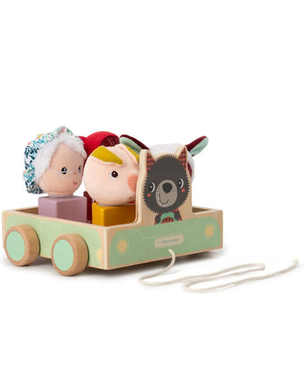 Lilliputiens - drewniany wózek do ciągnięcia dla dzieci z sorterem Wilk Louis Lilliputiens - drewniany wózek do ciągnięcia dla dzieci z sorterem Wilk Louis