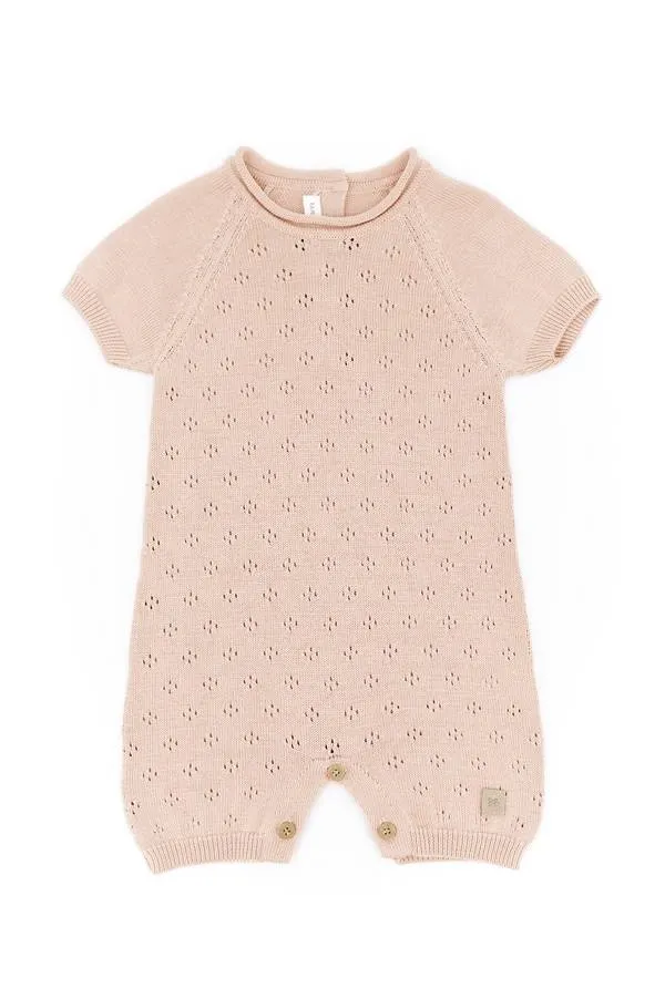 Bamboom - różowy dzianinowy ażurowy rampers Bamboom - różowy dzianinowy ażurowy rampers