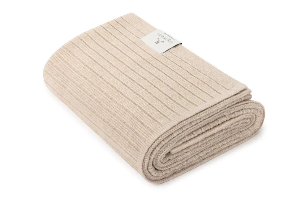 My Memi - kocyk ze 100% wełny merino w prążek premium collection Warm Beige My Memi - kocyk ze 100% wełny merino w prążek premium collection Warm Beige