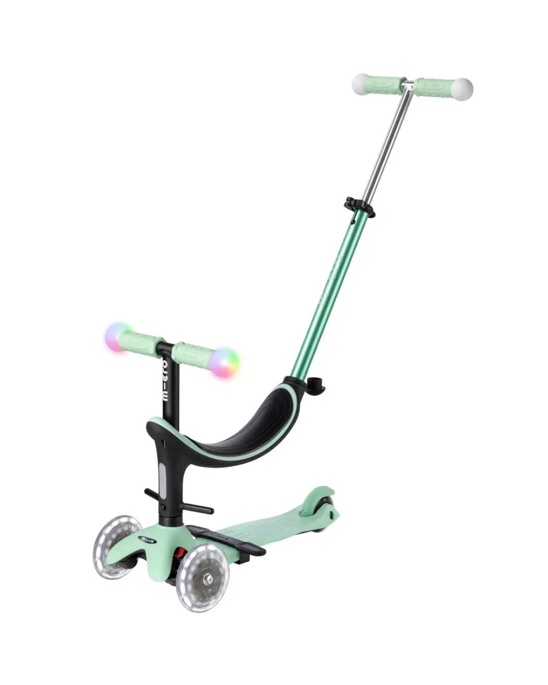 Micro - hulajnoga jeździk ze świecącymi kołami i rączkami Micro Mini2Grow Deluxe Magic LED Mint Micro - hulajnoga jeździk ze świecącymi kołami i rączkami Micro Mini2Grow Deluxe Magic LED Mint