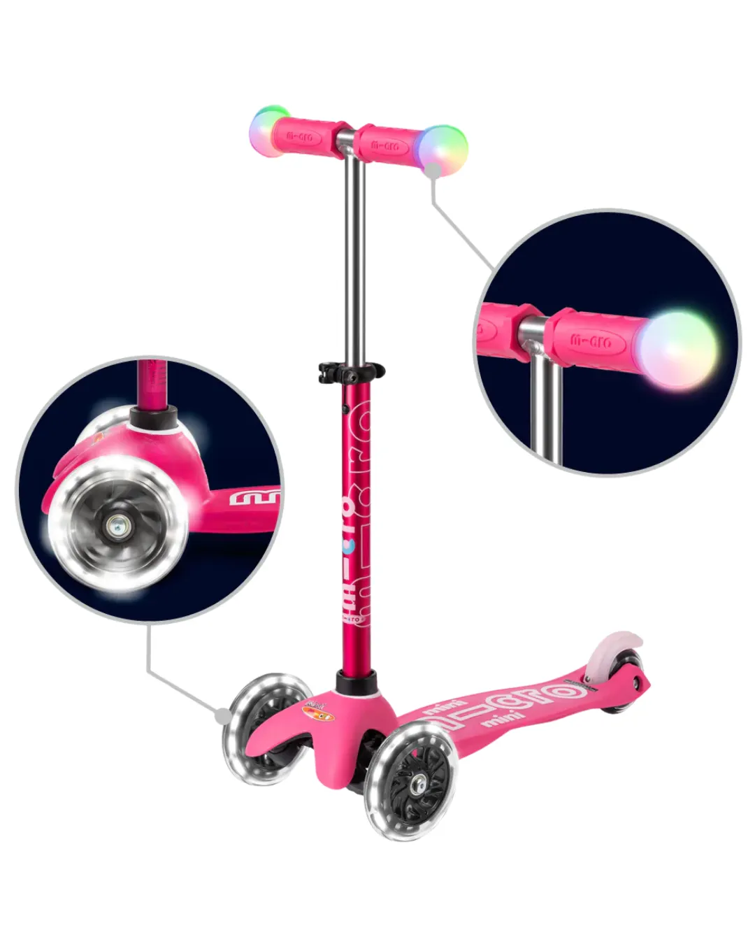 Micro - hulajnoga ze świecącymi kołami i rączkami Mini Micro Deluxe Magic LED Pink Micro - hulajnoga ze świecącymi kołami i rączkami Mini Micro Deluxe Magic LED Pink