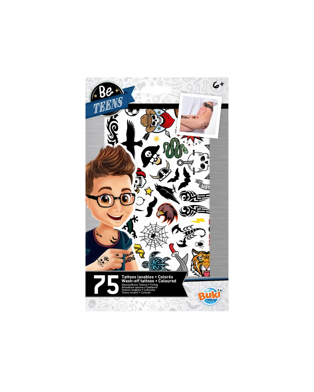 Buki - tatuaże zmywalne 75 sztuk kolorowe dla chłopca