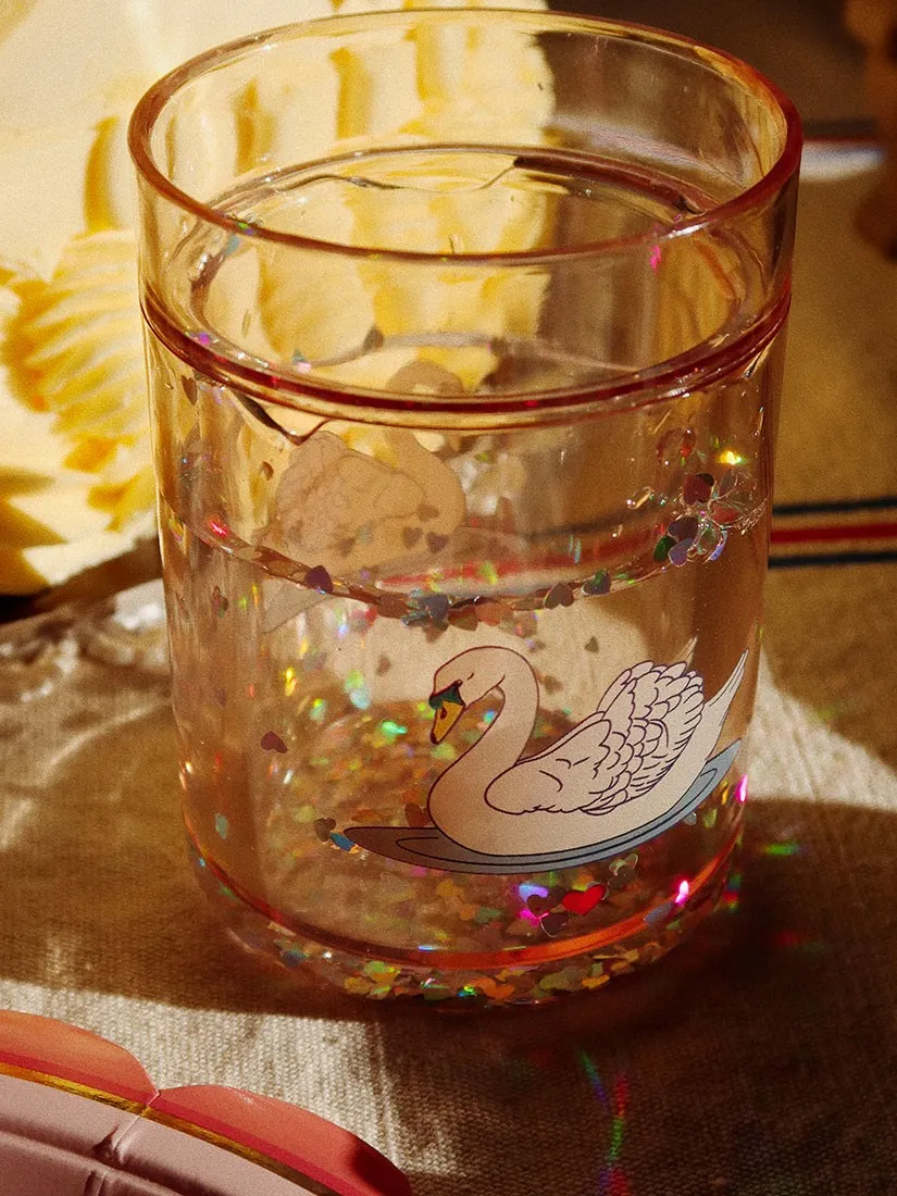 Konges Sløjd - kubek dla dziecka 2 sztuki Glitter Cups Swan Off White