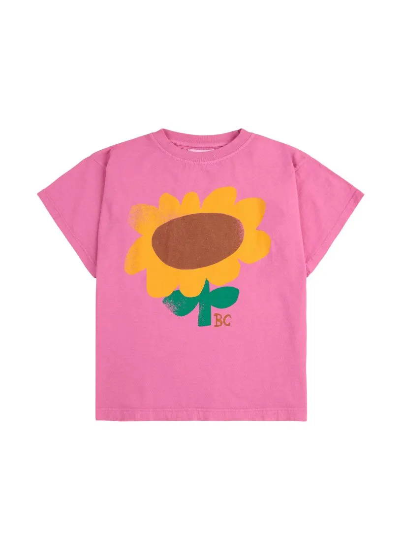 BOBO CHOSES - T-shirt dziecięcy Sunflower z słonecznikiem Fuchsia fuksja 