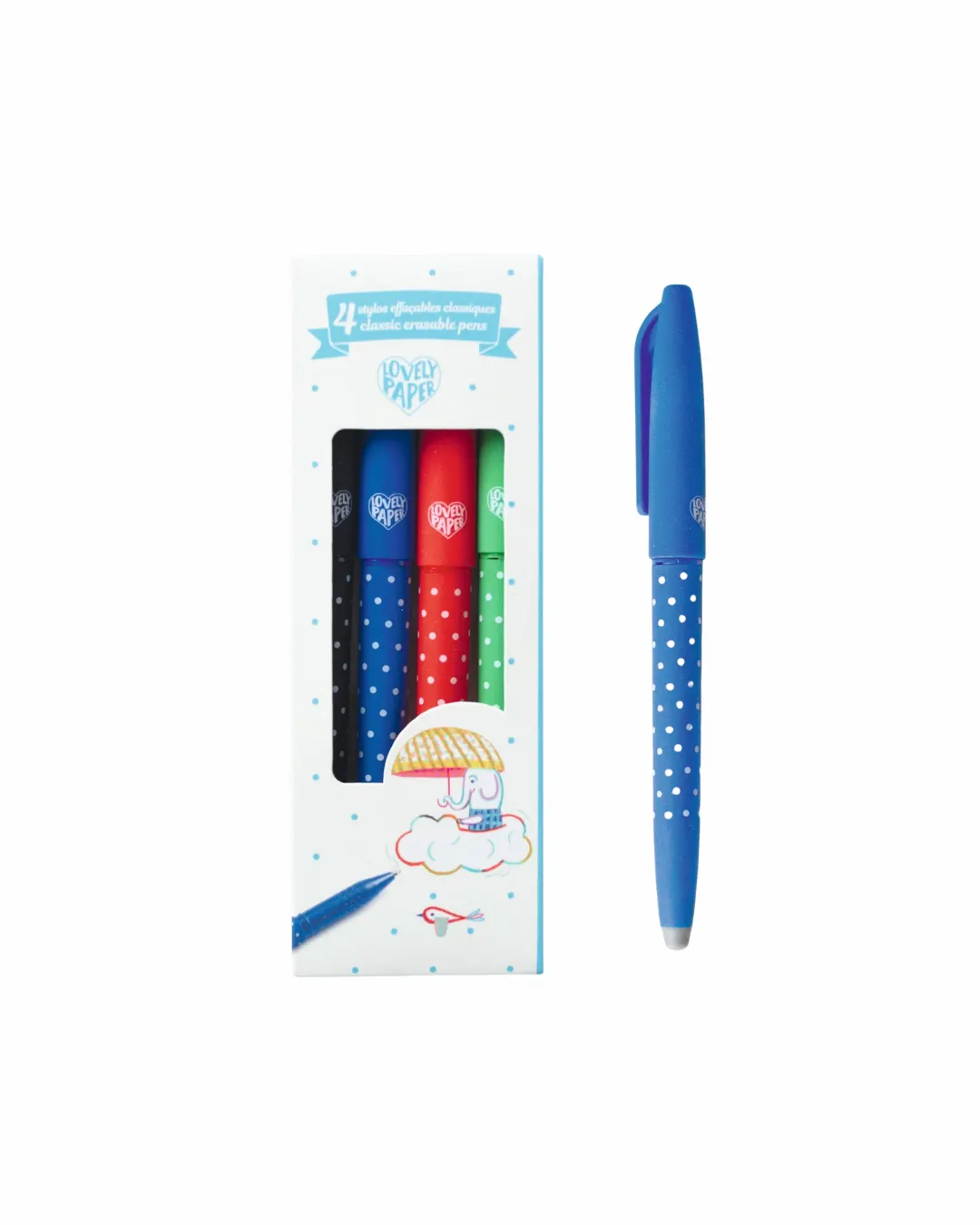 Djeco - 4 zmywalne długopisy z gumką Klasyczne Djeco - 4 zmywalne długopisy z gumką Klasyczne