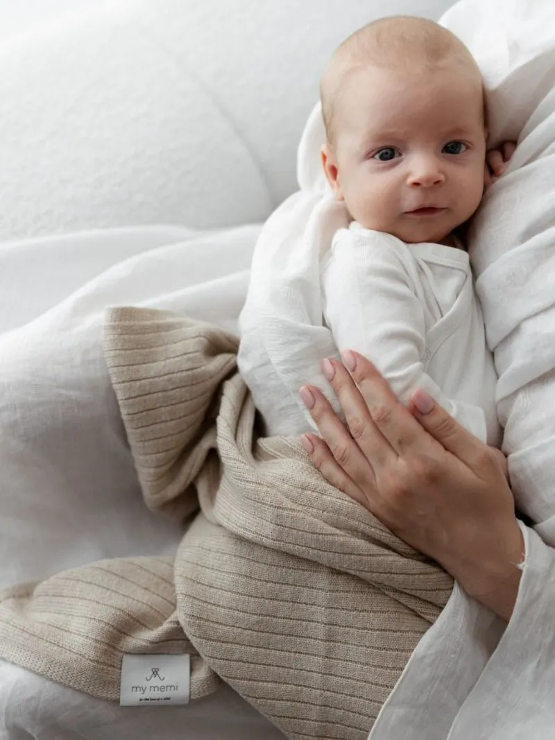 My Memi - kocyk ze 100% wełny merino w prążek premium collection Warm Beige My Memi - kocyk ze 100% wełny merino w prążek premium collection Warm Beige