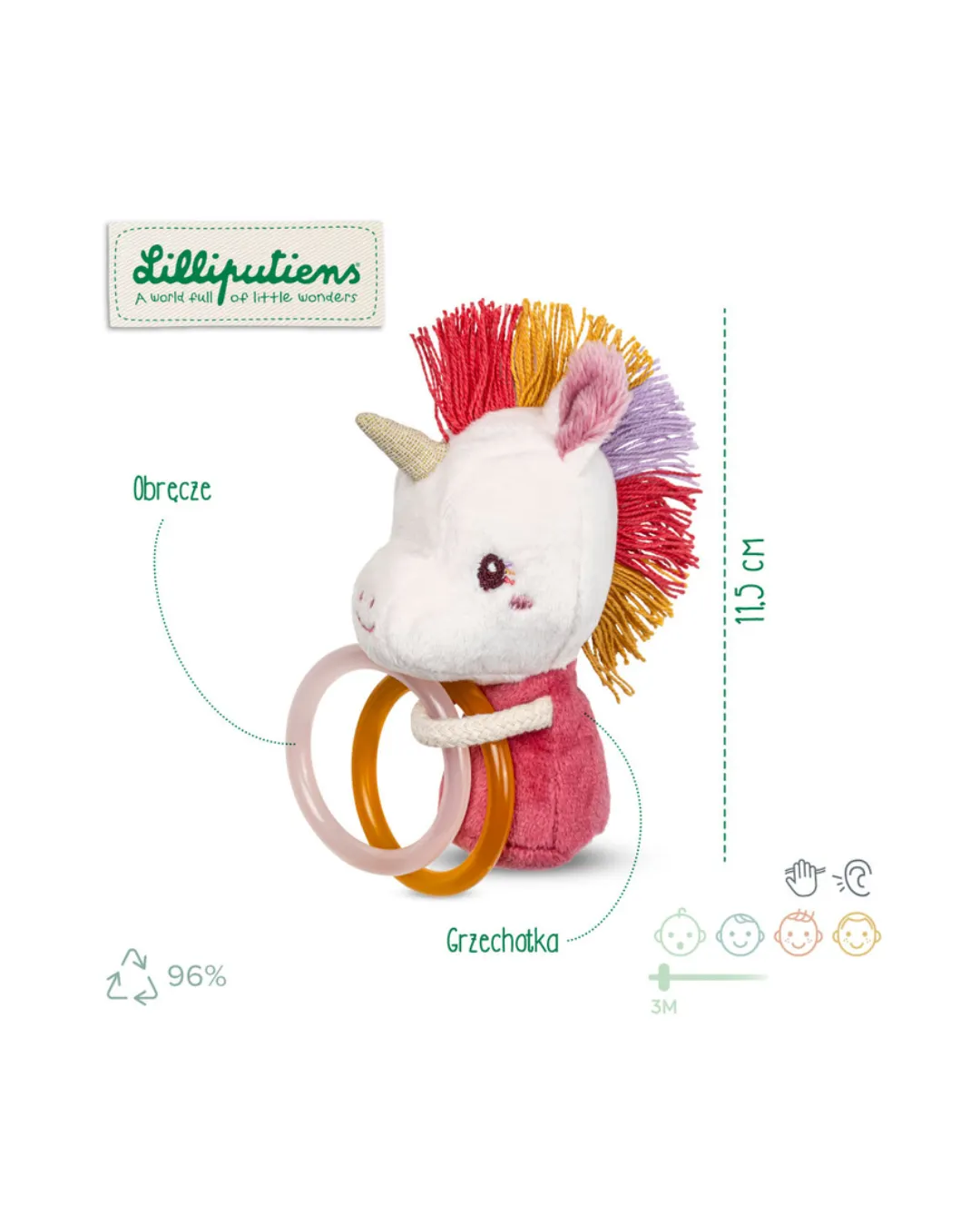 Lilliputiens - grzechotka z dzwoneczkiem Jednorożec Lena Lilliputiens - grzechotka z dzwoneczkiem Jednorożec Lena