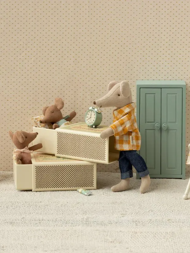 Maileg - myszka Sleepy Wakey Baby w pudełku zapałek Blue