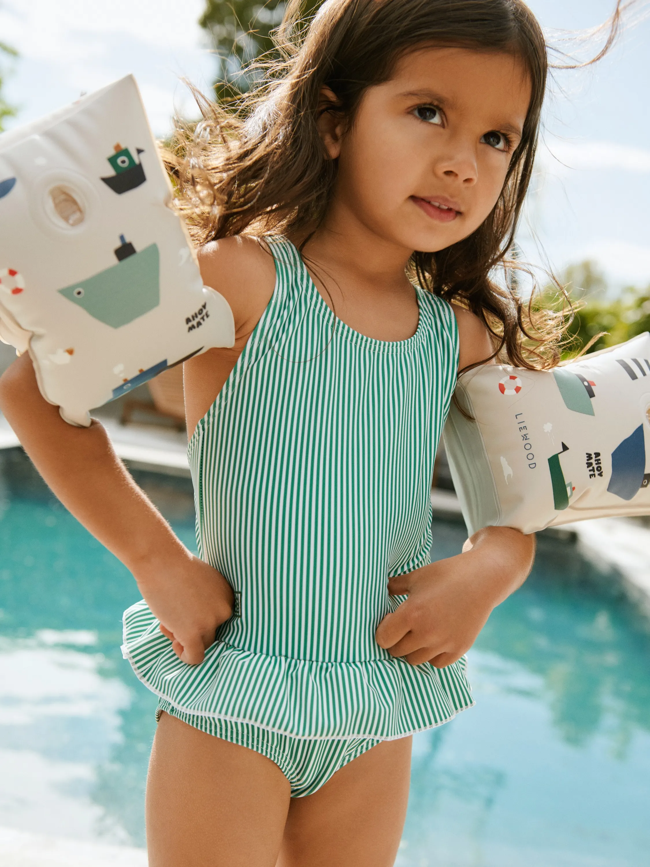 Liewood - jednoczęściowy strój kąpielowy Amara Stripe Bright garden / Creme de la creme