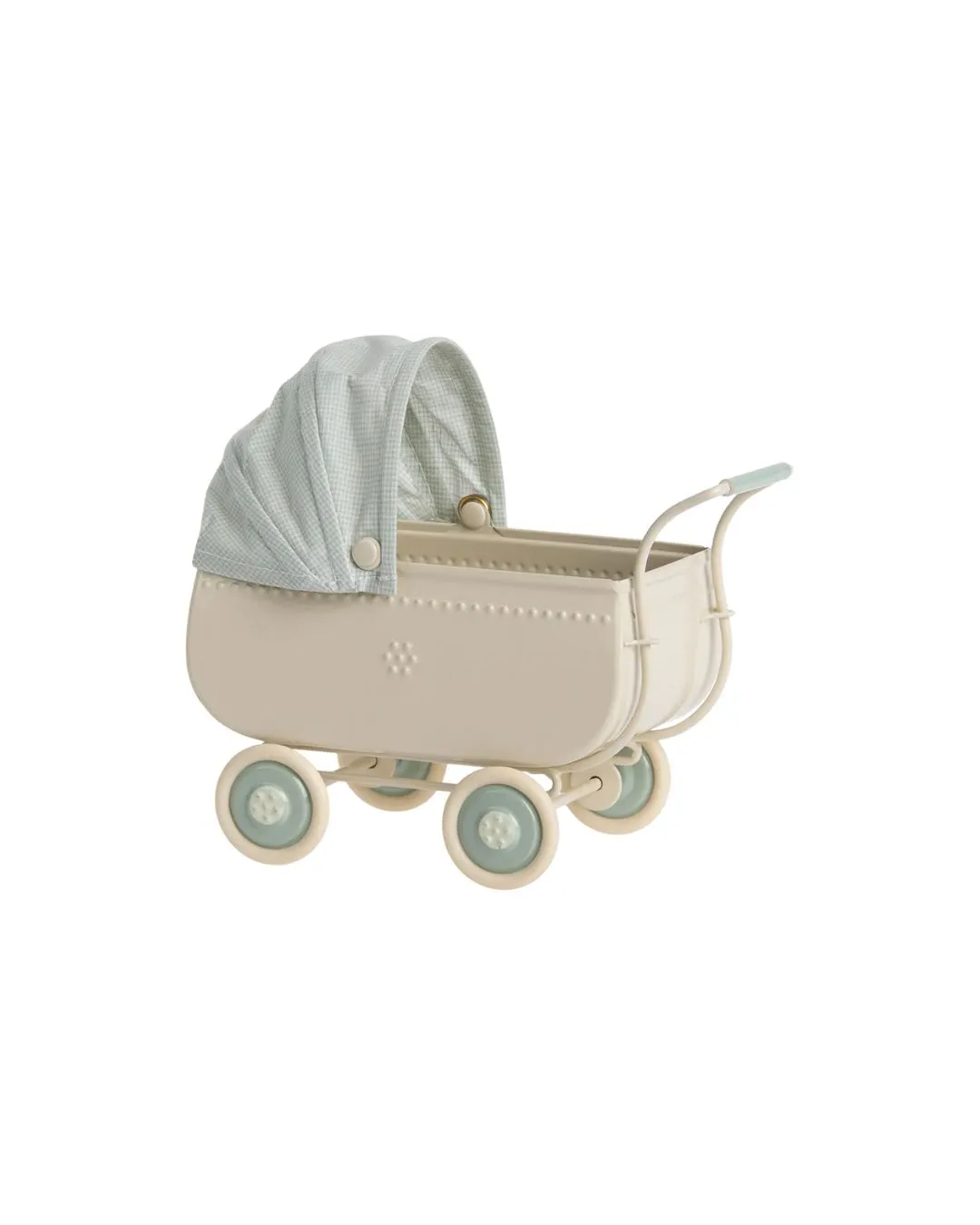 Maileg - metalowy wózek dla myszek 15cm - Micro pram blue Maileg - metalowy wózek dla myszek 15cm - Micro pram blue