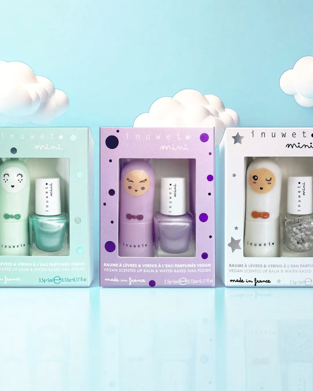 Inuwet - zestaw dla dzieci: balsam do ust i lakier do paznokci Fioletowy Marshmallow Inuwet - zestaw dla dzieci: balsam do ust i lakier do paznokci Fioletowy Marshmallow