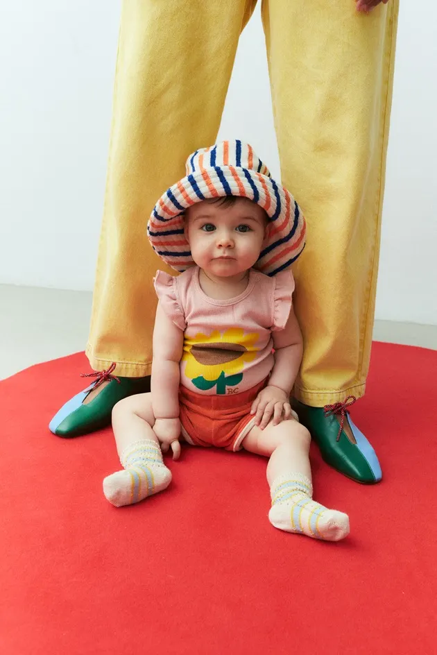 BOBO CHOSES - kapelusz typu bucket z frotte w paski niemowlęcy off white 