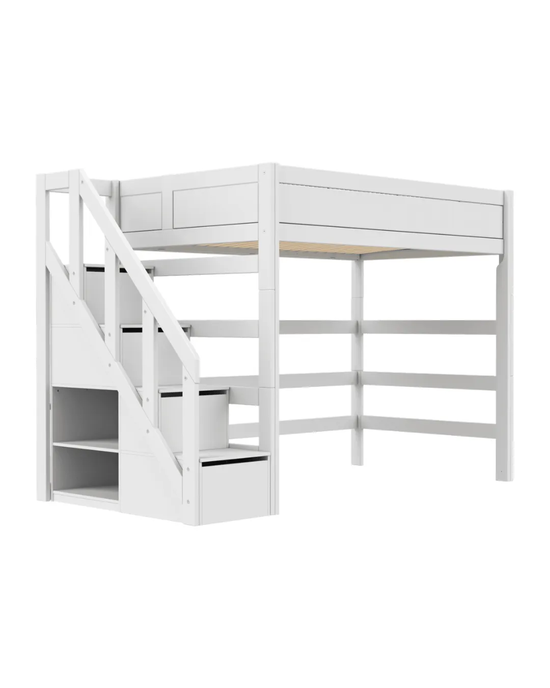 LIFETIME Kidsrooms - łóżko wysokie High Sleeper 177 cm ze schodami 120x200 cm White Premium