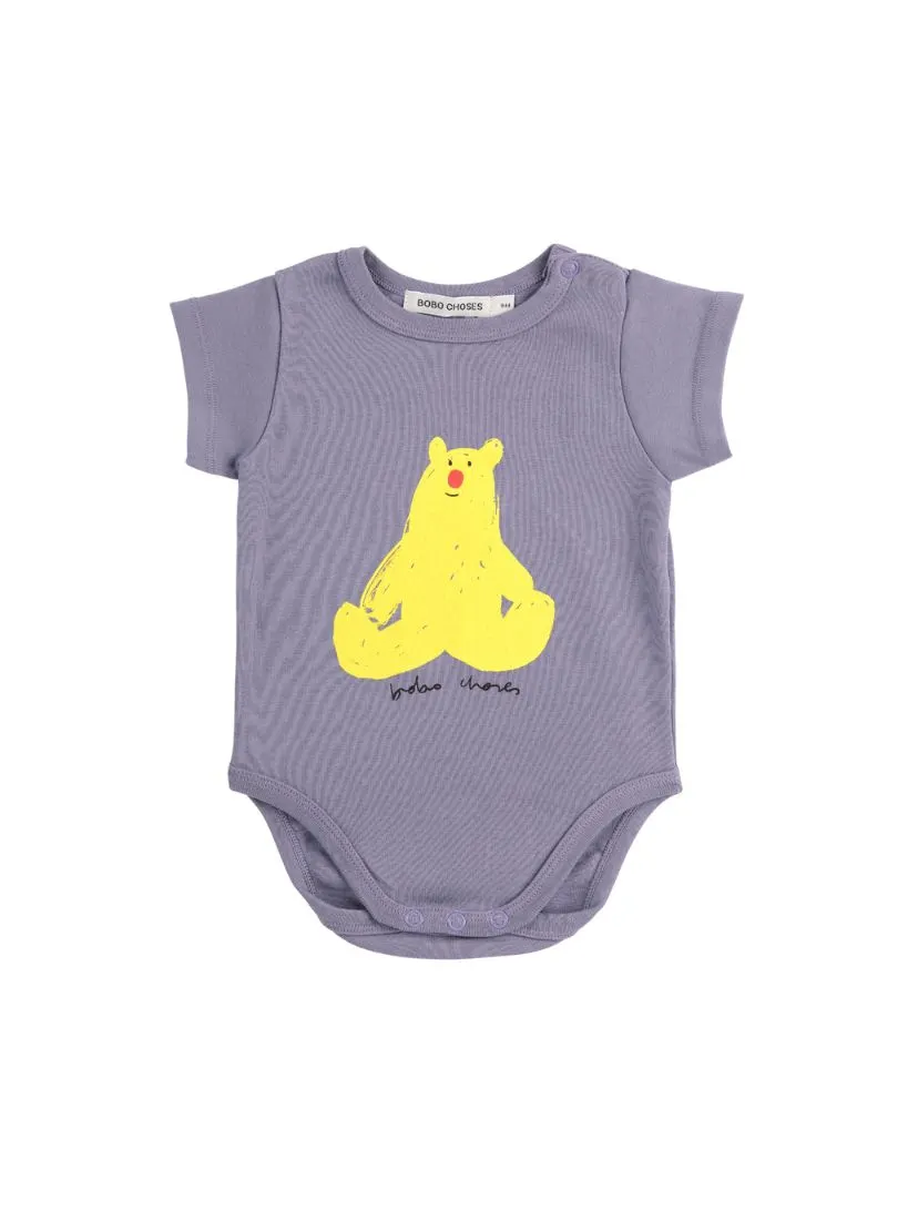 BOBO CHOSES - body niemowlęce Hug Me Bear z nadrukiem misia navy blue granatowe 