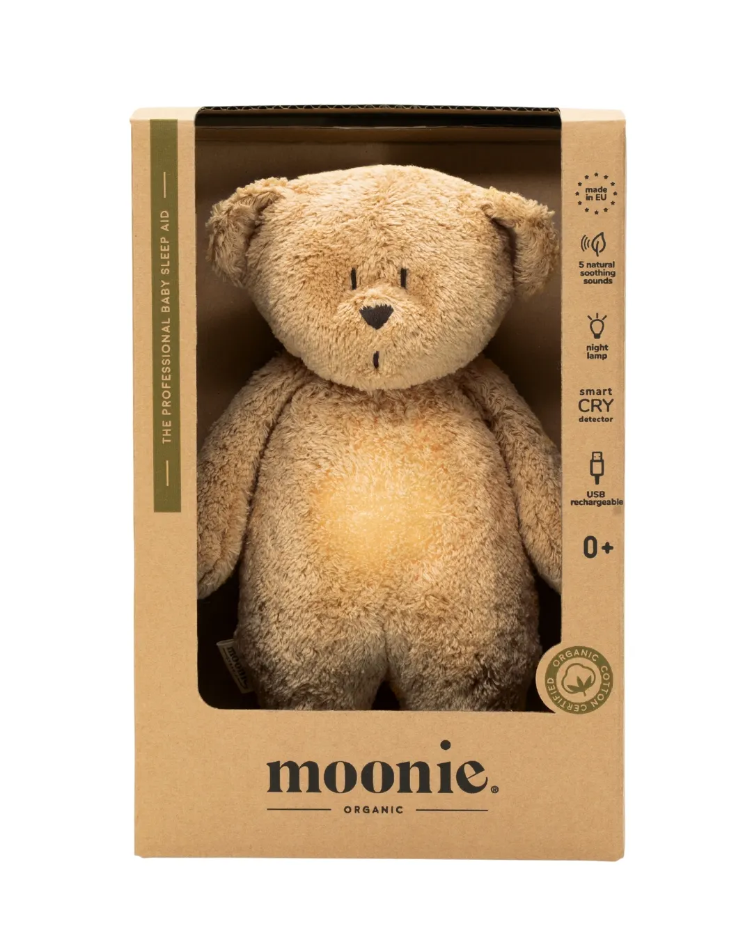 Moonie - szumiący miś organic z lampką Natur